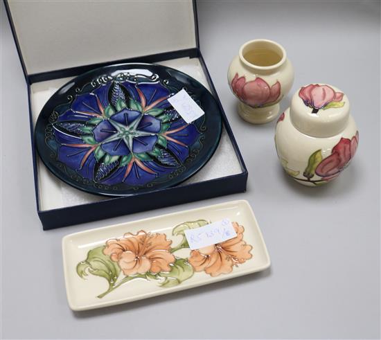 Three Moorcroft ivory ground plates and a 1996 year plate